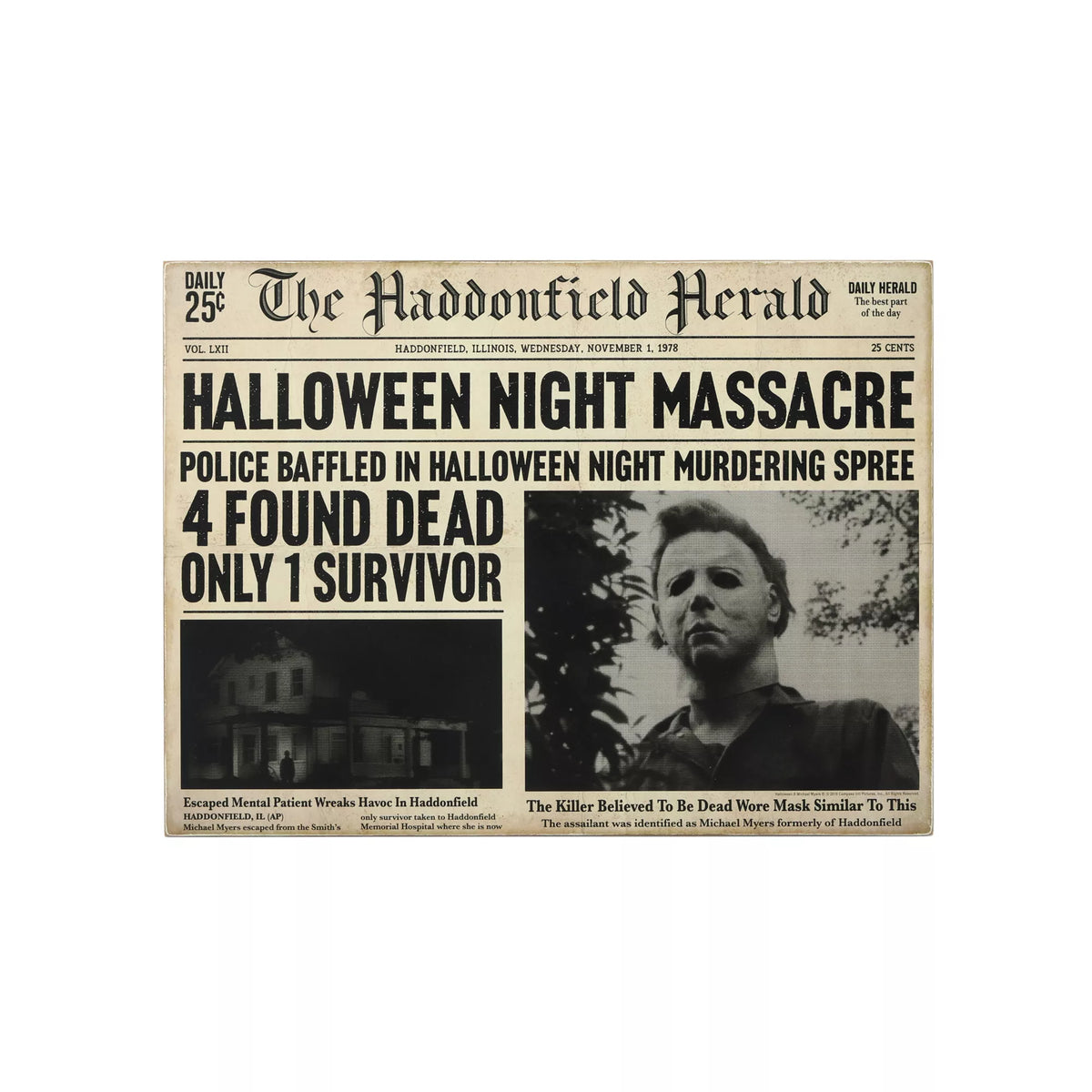 Michael Myers Haddonfield Herald Sign - Halloween