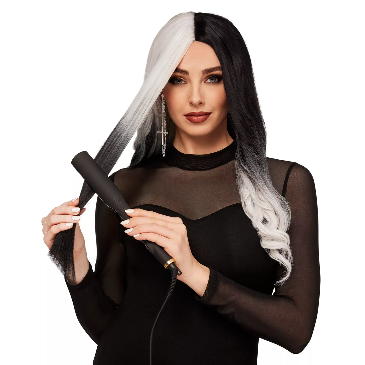 Heat Resistant Black and White Middle Part Wig