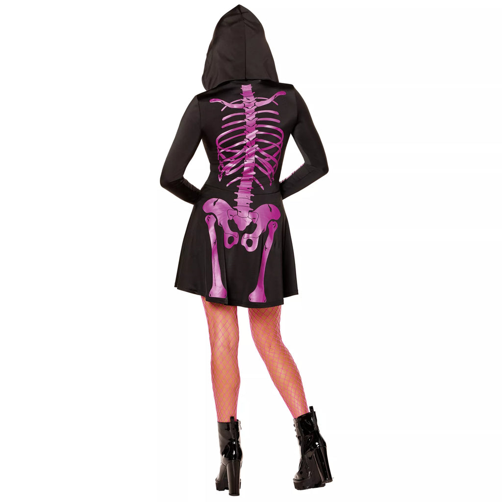 Adult Neon Pink Skeleton Hooded Dress