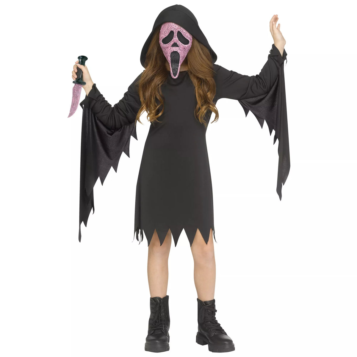 Kids Pink Ghost Face Bling Dress Costume