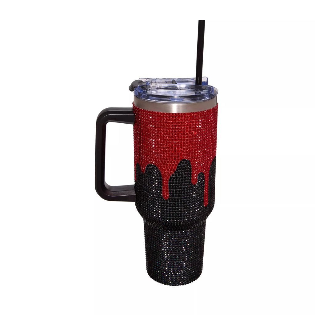 Blood Drip Rhinestone Travel Tumbler with Straw - 40 oz.