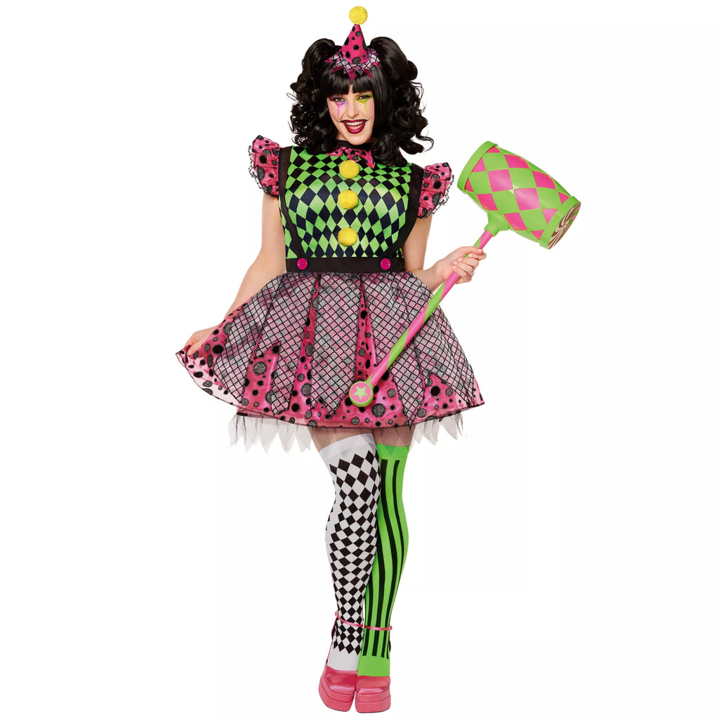 Adult Neon Clown Plus Size Costume